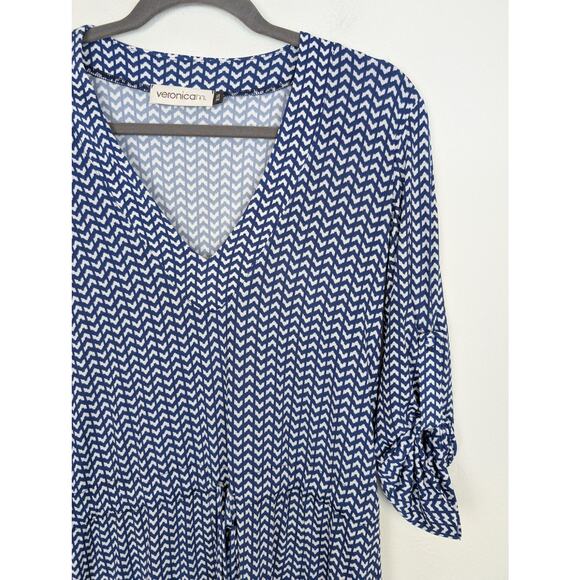 Veronica M Midi Dress Chevron Tied Vacation Tropical Beach Blue White Size XS - Picture 3 of 12